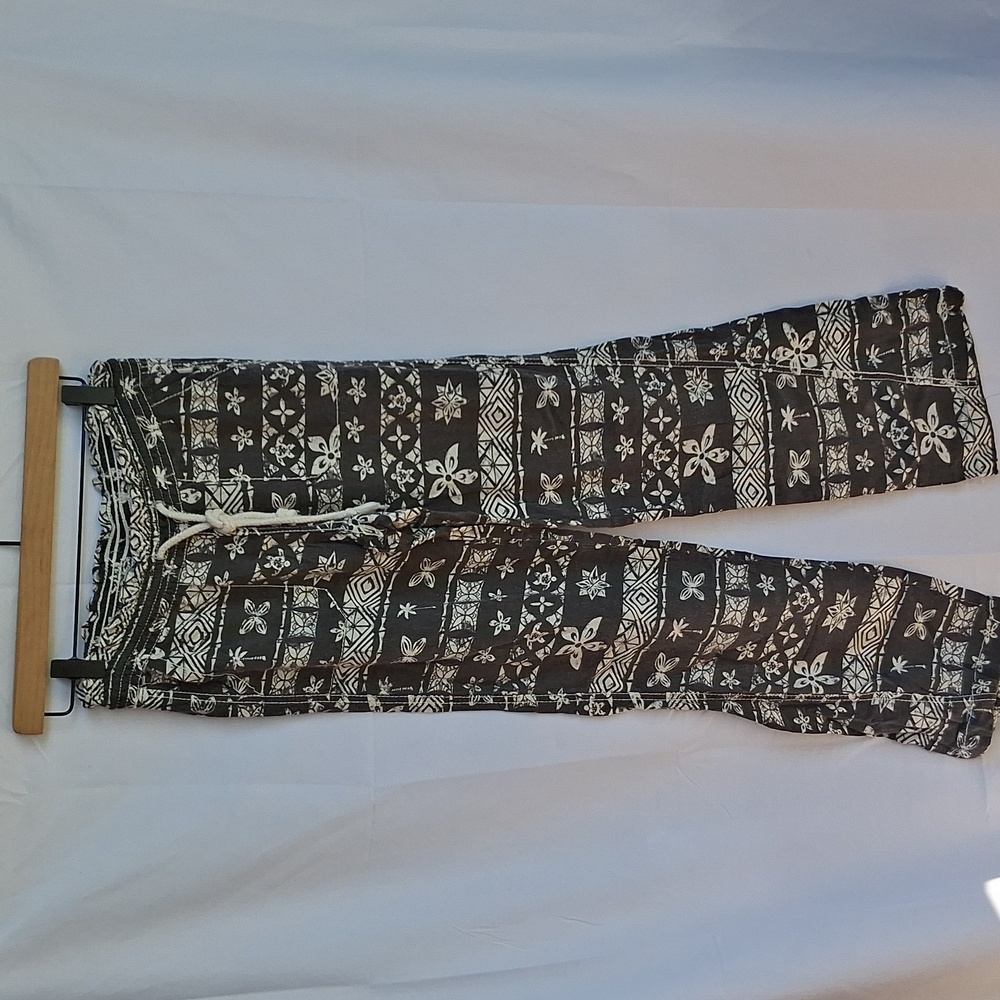 Cali1850 Boho Linen Blend Pants Black White XS
